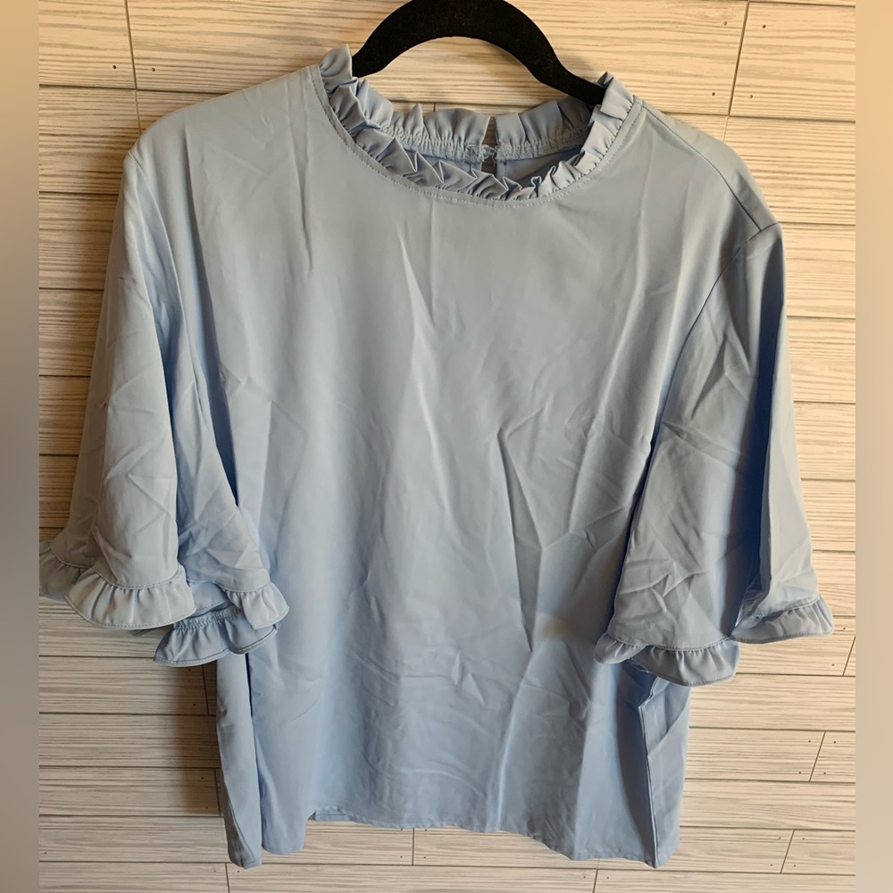 Myosotis Light Blue Ruffle Sleeve Women's Top